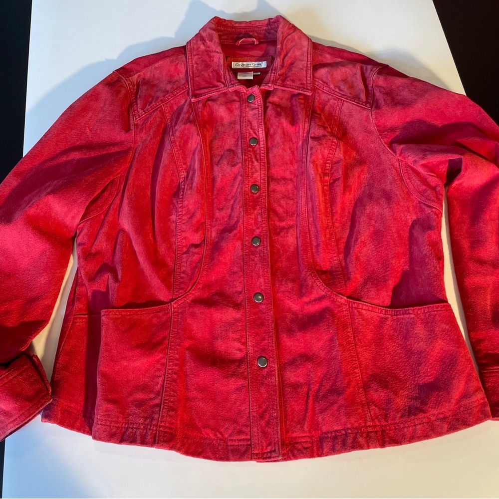 Coldwater Creek Womens Snap Closure Red Leather Suede Jacket Size L Fitted